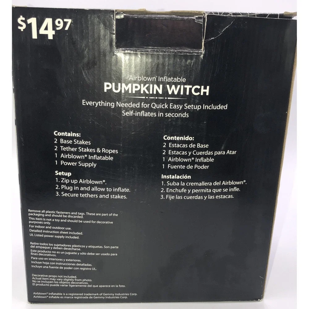 Pumpkin Witch Happy Halloween Inflatable Air Blow Up  Inflatable Lights Up 3.5'